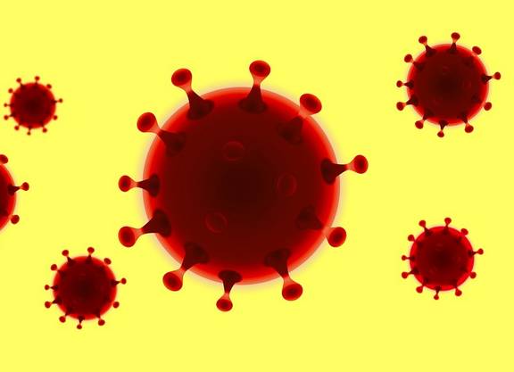 Virus-Visualisierung in gelb und rot