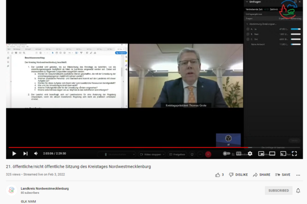 Kreistagspräsident Thomas Grote leitete und moderierte die erste reine Online-Sitzung des Kreistages