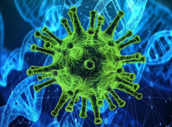 Virus-Visualisierung in gründ auf blau
