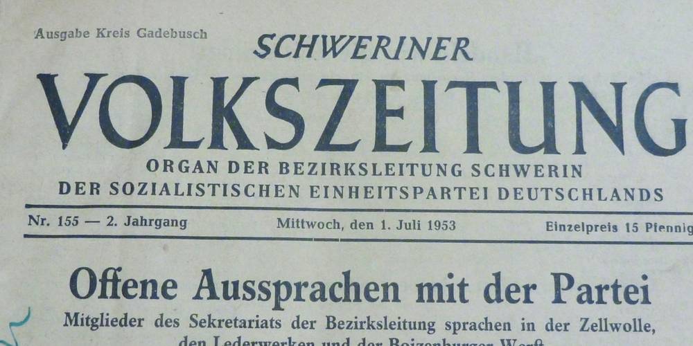 Schweriner Volkszeitung 1.Juli 1953