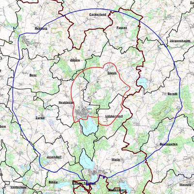 Karte zur Tierseuchenbehördliche Allgemeinverfügung Nr. 6 zur Bekämpfung der Geflügelpest Sperr- und Beobachtungsbezirke