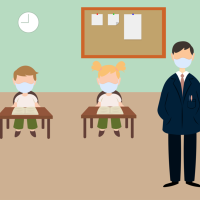 Schule_Mundschutz_Comic©Pixabay © Pixabay Comic Visualisierung Lehrer und Schüler mit Mundschutz