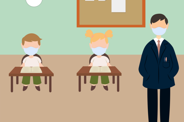 Schule_Mundschutz_Comic©Pixabay © Pixabay Comic Visualisierung Lehrer und Schüler mit Mundschutz